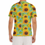 Blue Watercolor Sunflower Pattern Print Men's Short Sleeve Rash Guard