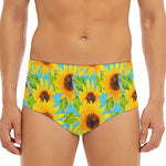 Blue Watercolor Sunflower Pattern Print Men's Triangle Swim Briefs