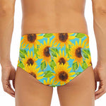 Blue Watercolor Sunflower Pattern Print Men's Triangle Swim Briefs