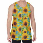 Blue Watercolor Sunflower Pattern Print Men's Velvet Tank Top