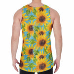 Blue Watercolor Sunflower Pattern Print Men's Velvet Tank Top