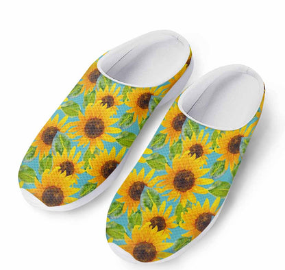 Blue Watercolor Sunflower Pattern Print Mesh Casual Shoes