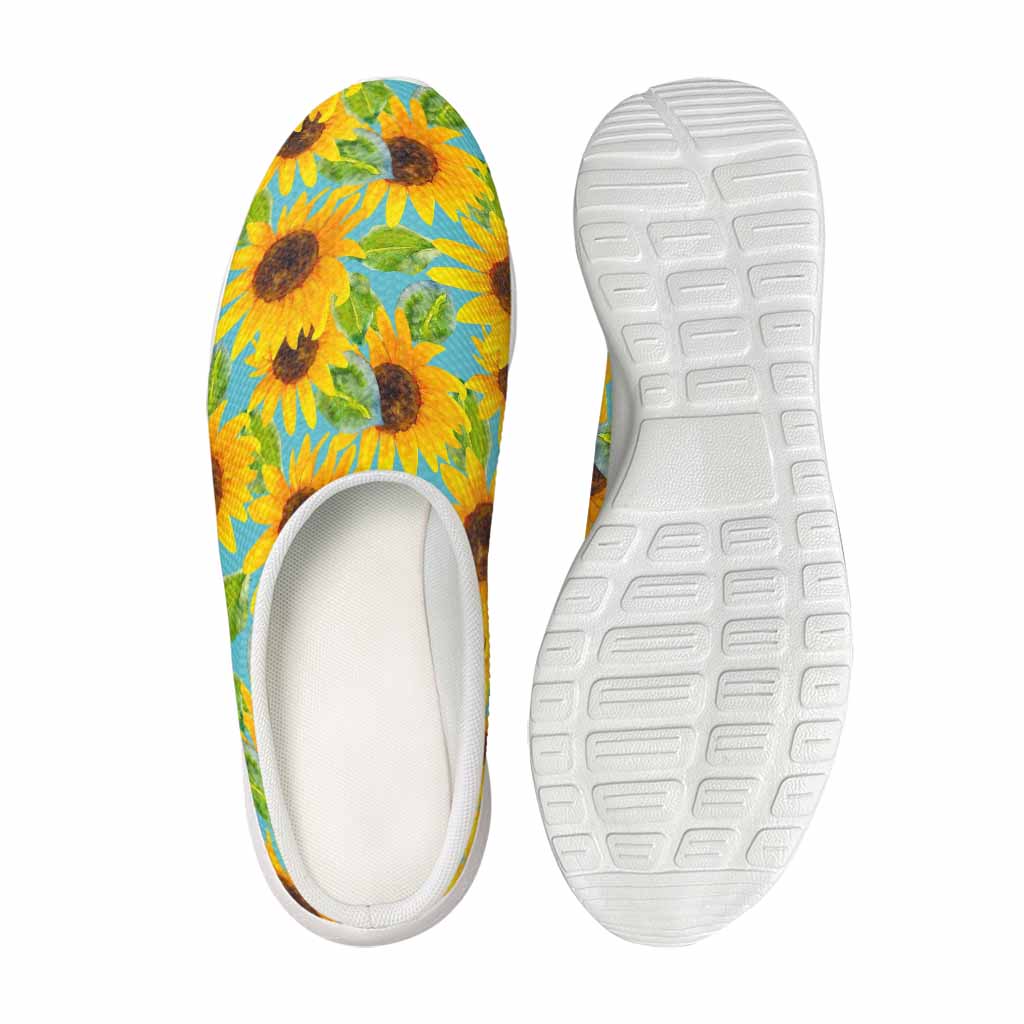 Blue Watercolor Sunflower Pattern Print Mesh Casual Shoes