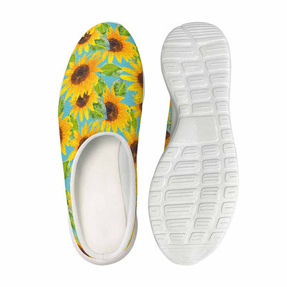 Blue Watercolor Sunflower Pattern Print Mesh Casual Shoes