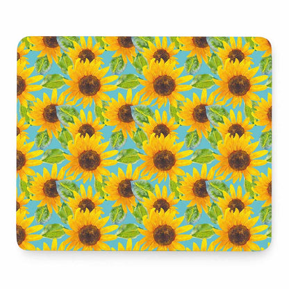 Blue Watercolor Sunflower Pattern Print Mouse Pad