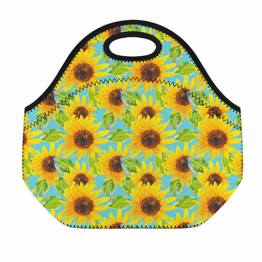 Blue Watercolor Sunflower Pattern Print Neoprene Lunch Bag