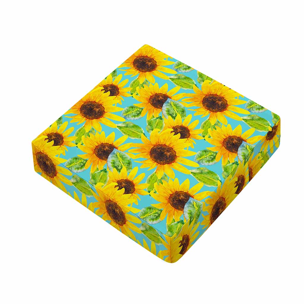 Blue Watercolor Sunflower Pattern Print Outdoor Seat Cushion Cover
