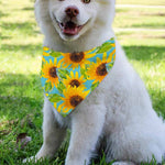 Blue Watercolor Sunflower Pattern Print Over The Collar Dog Bandana