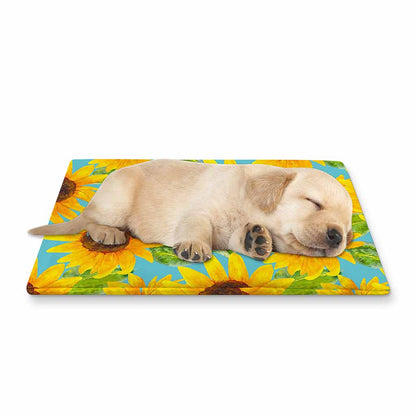 Blue Watercolor Sunflower Pattern Print Pet Cooling Mat Cover