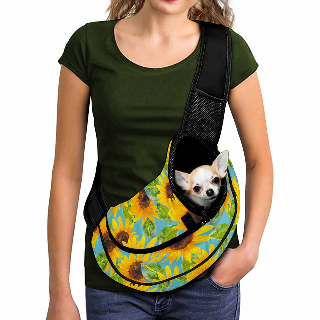 Blue Watercolor Sunflower Pattern Print Pet Sling Carrier