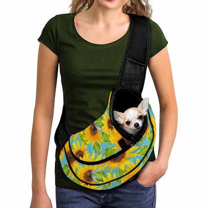 Blue Watercolor Sunflower Pattern Print Pet Sling Carrier