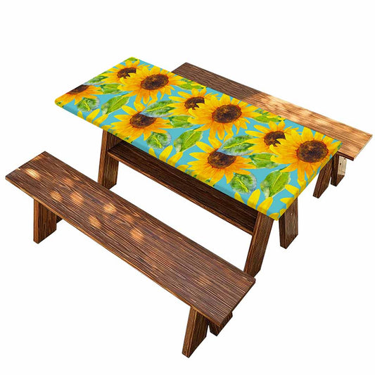 Blue Watercolor Sunflower Pattern Print Picnic Table Cover