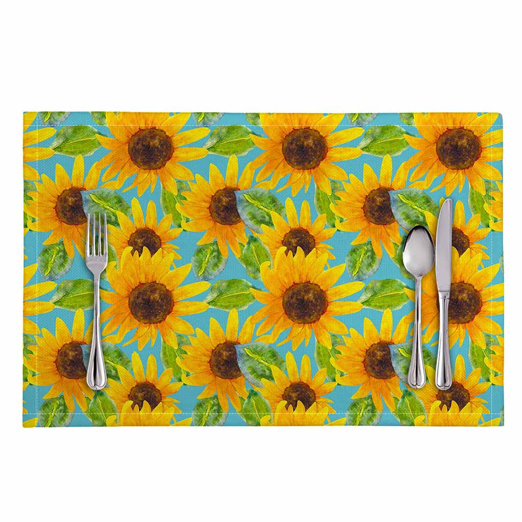 Blue Watercolor Sunflower Pattern Print Placemat