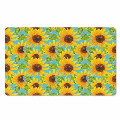 Blue Watercolor Sunflower Pattern Print Polyester Doormat