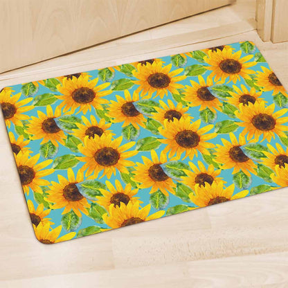 Blue Watercolor Sunflower Pattern Print Polyester Doormat
