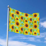 Blue Watercolor Sunflower Pattern Print Polyester Flag