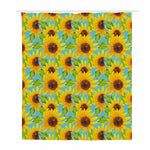 Blue Watercolor Sunflower Pattern Print Polyester Shower Curtain