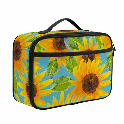 Blue Watercolor Sunflower Pattern Print Portable Lunch Bag