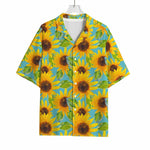 Blue Watercolor Sunflower Pattern Print Rayon Hawaiian Shirt