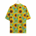 Blue Watercolor Sunflower Pattern Print Rayon Hawaiian Shirt