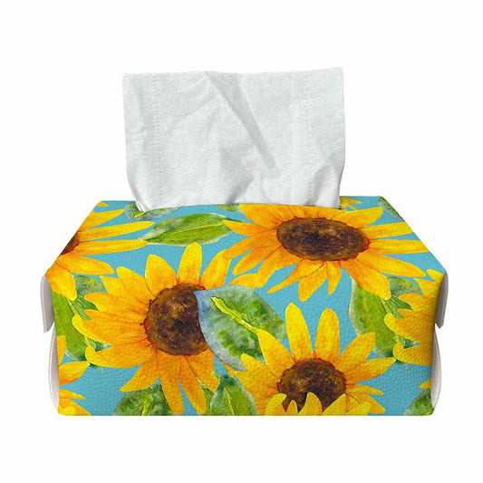 Blue Watercolor Sunflower Pattern Print Rectangle Tissue Box Cover