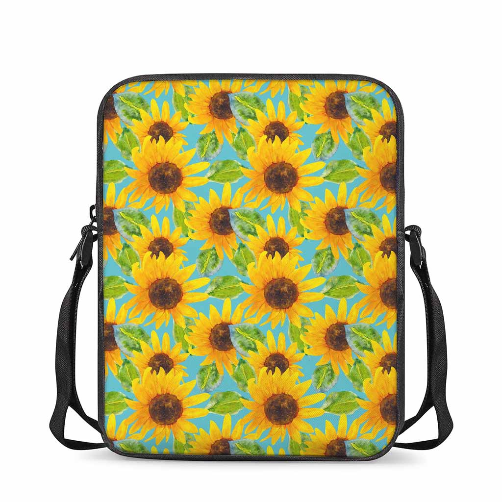 Blue Watercolor Sunflower Pattern Print Rectangular Crossbody Bag