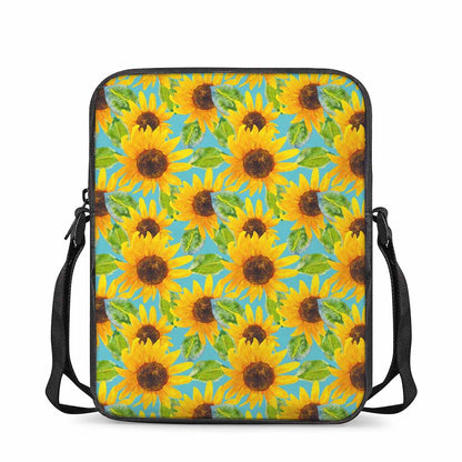 Blue Watercolor Sunflower Pattern Print Rectangular Crossbody Bag