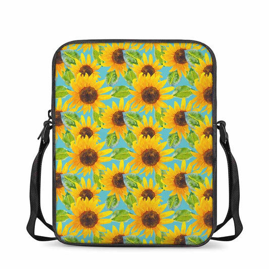 Blue Watercolor Sunflower Pattern Print Rectangular Crossbody Bag