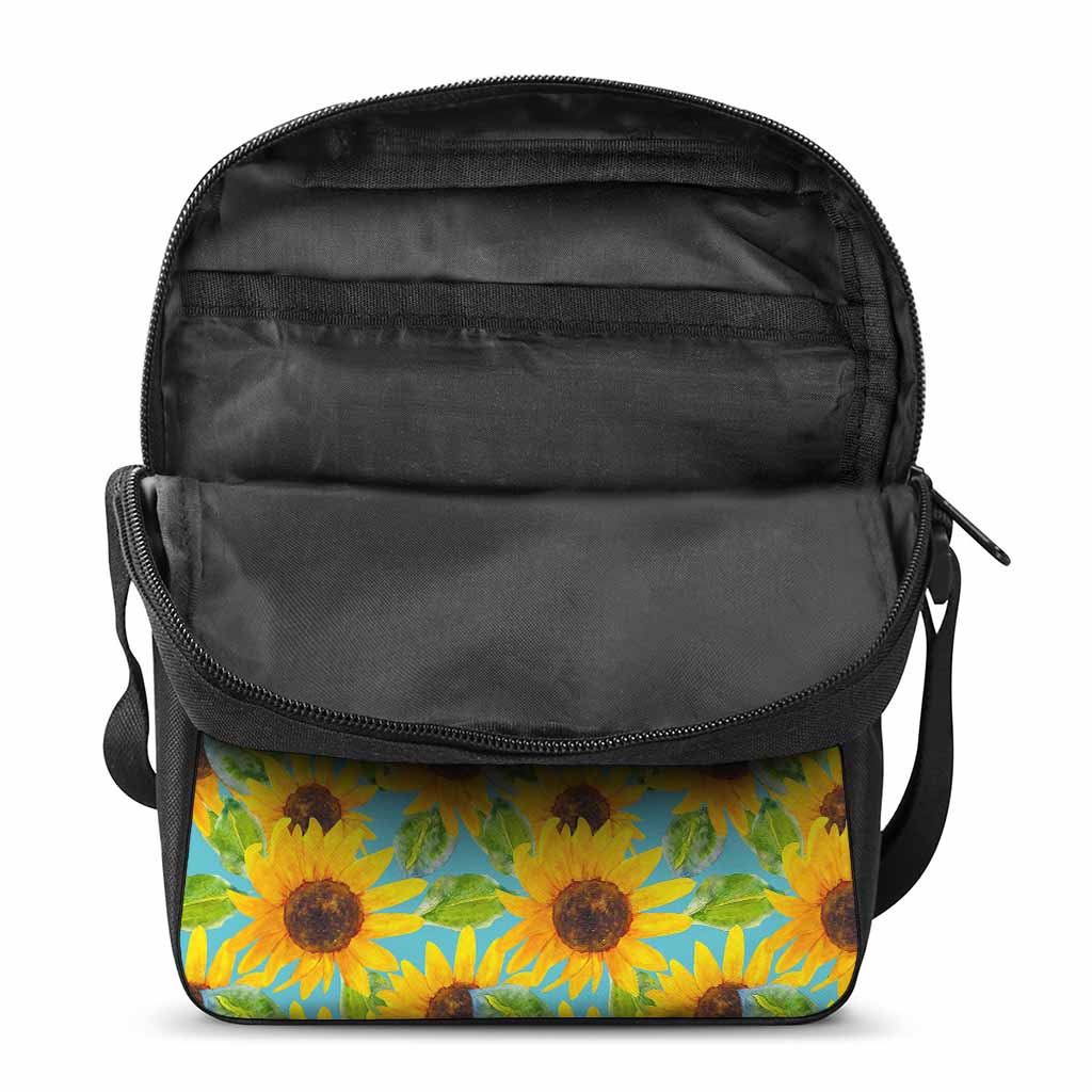 Blue Watercolor Sunflower Pattern Print Rectangular Crossbody Bag