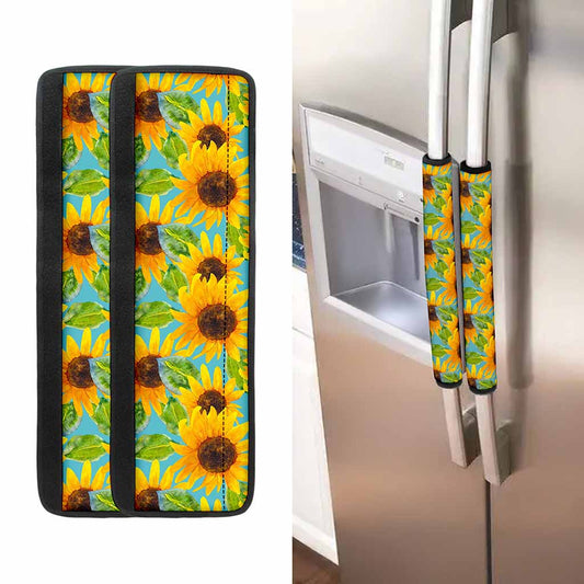 Blue Watercolor Sunflower Pattern Print Refrigerator Handle Covers