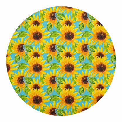 Blue Watercolor Sunflower Pattern Print Round Blanket