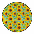 Blue Watercolor Sunflower Pattern Print Round Floor Mat
