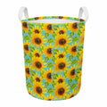Blue Watercolor Sunflower Pattern Print Round Laundry Basket