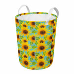 Blue Watercolor Sunflower Pattern Print Round Laundry Basket