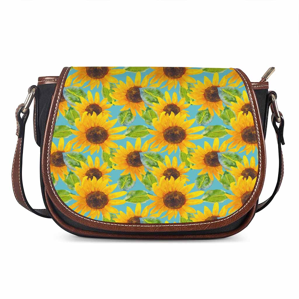 Blue Watercolor Sunflower Pattern Print Saddle Bag