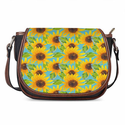Blue Watercolor Sunflower Pattern Print Saddle Bag