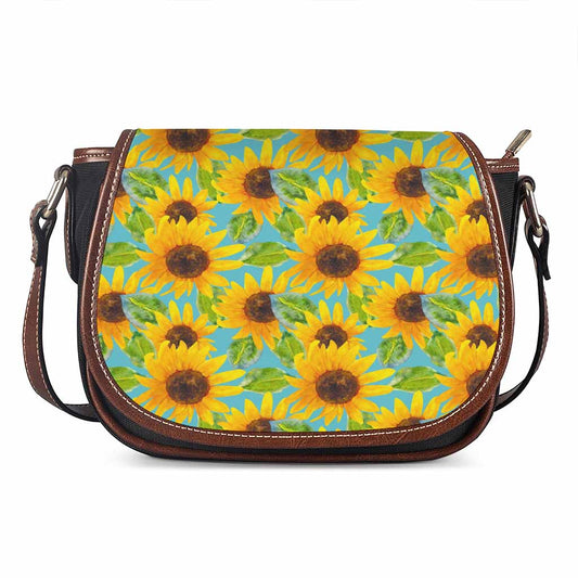 Blue Watercolor Sunflower Pattern Print Saddle Bag