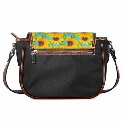 Blue Watercolor Sunflower Pattern Print Saddle Bag