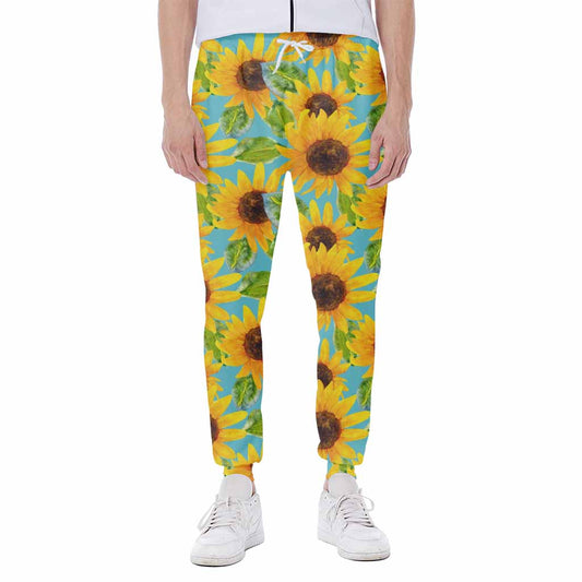 Blue Watercolor Sunflower Pattern Print Scuba Joggers