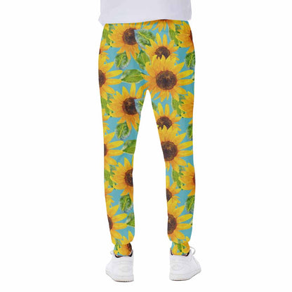 Blue Watercolor Sunflower Pattern Print Scuba Joggers