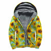 Blue Watercolor Sunflower Pattern Print Sherpa Lined Zip Up Hoodie