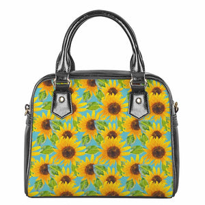 Blue Watercolor Sunflower Pattern Print Shoulder Handbag