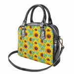 Blue Watercolor Sunflower Pattern Print Shoulder Handbag