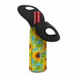 Blue Watercolor Sunflower Pattern Print Single Neoprene Wine Tote