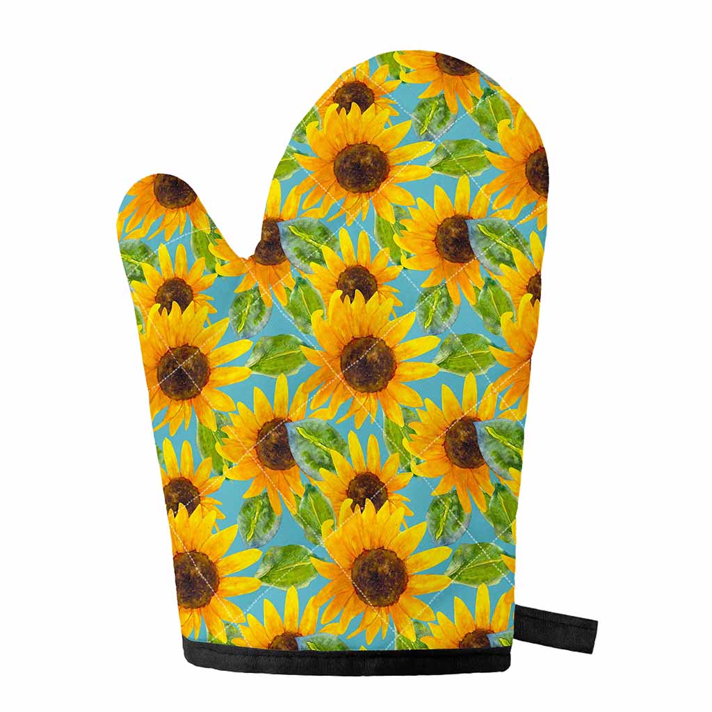 Blue Watercolor Sunflower Pattern Print Single Oven Mitt