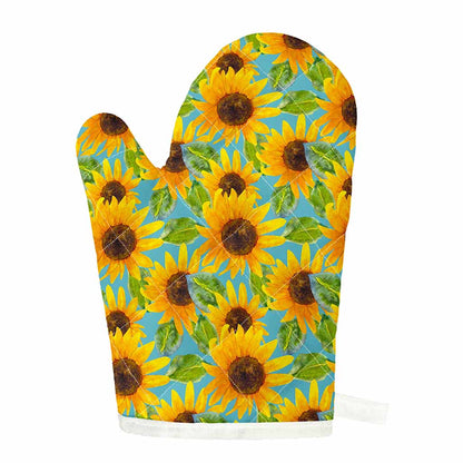 Blue Watercolor Sunflower Pattern Print Single Oven Mitt