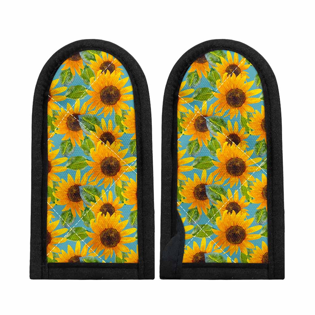 Blue Watercolor Sunflower Pattern Print Skillet Handle Cover