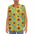 Blue Watercolor Sunflower Pattern Print Sleeveless Baseball Jersey