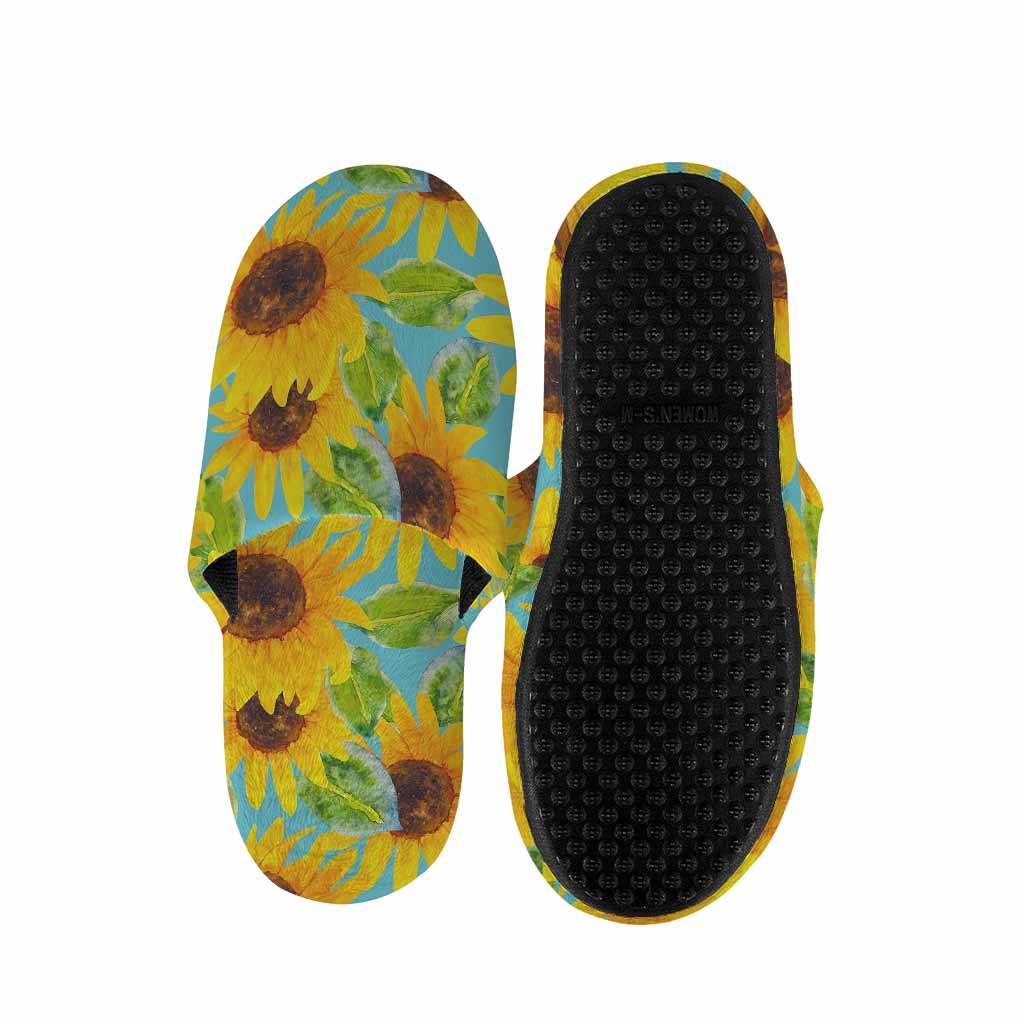 Blue Watercolor Sunflower Pattern Print Slippers