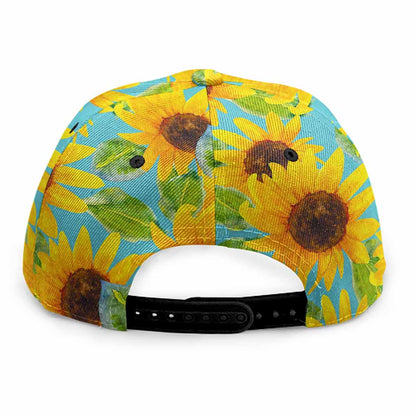Blue Watercolor Sunflower Pattern Print Snapback Cap